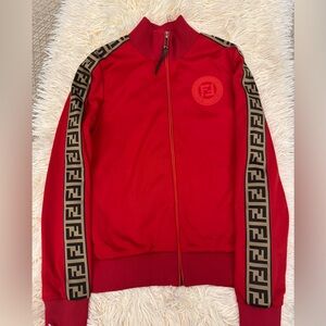 Fendi  Red Bomber Jacket with Brown Trim